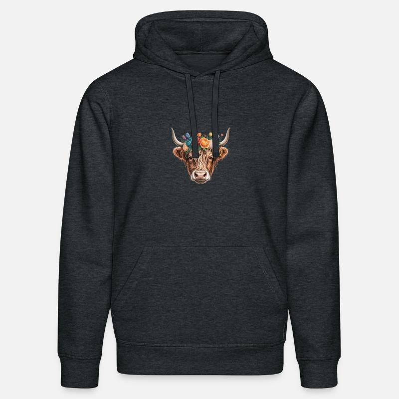 Vache à couronne de fleurs - Sweat à capuche bio DRUMMER Stanley/Stella Unisexe - gris foncé chiné