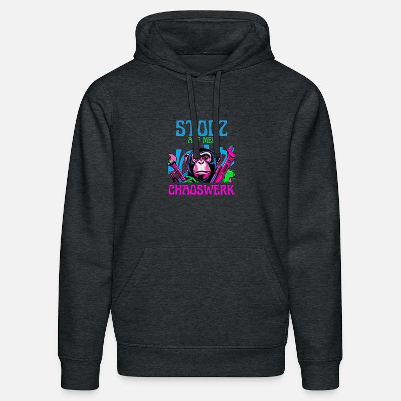 Fière de mon chaos – DIY Monkey - Sweat à capuche bio DRUMMER Stanley/Stella Unisexe - gris foncé chiné