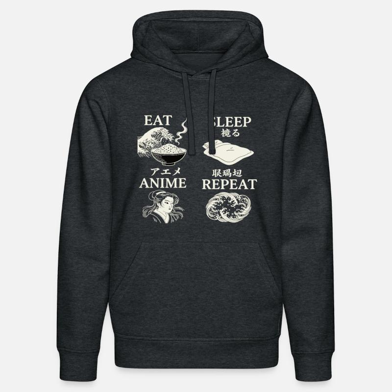 MANGER DORMIR ANIME RÉPÉTER - Sweat à capuche bio DRUMMER Stanley/Stella Unisexe - gris foncé chiné