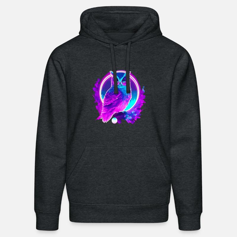 Owl Neon Moon Synthwave - Sweat à capuche bio DRUMMER Stanley/Stella Unisexe - gris foncé chiné