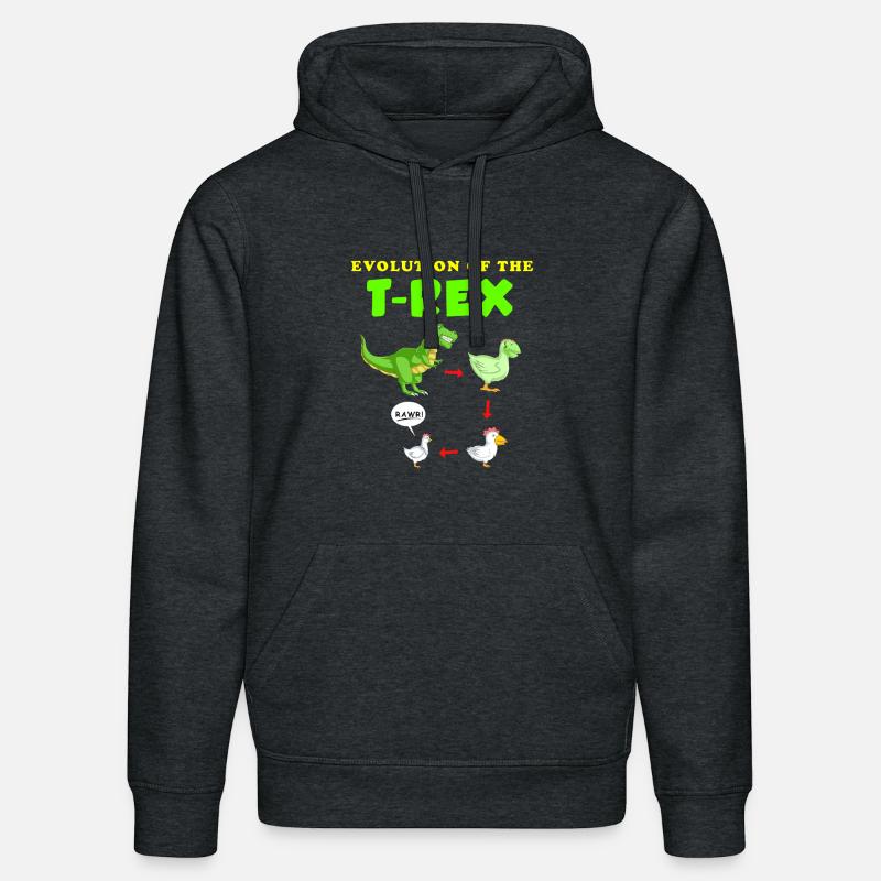 Évolution de l’illustration du dinosaure T-Rex - Sweat à capuche bio DRUMMER Stanley/Stella Unisexe - gris foncé chiné