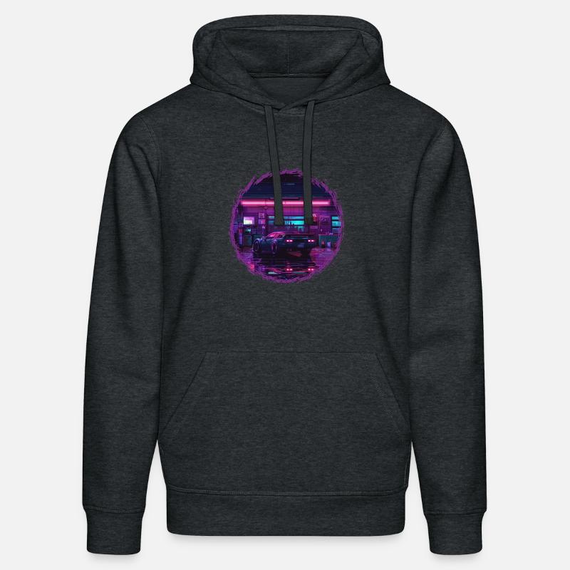Neon Garage – Édition RétroRift Nuit - Sweat à capuche bio DRUMMER Stanley/Stella Unisexe - gris foncé chiné