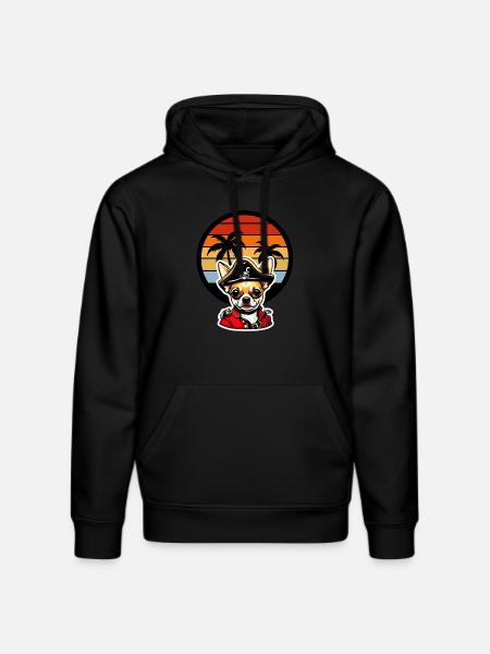 Chihuahua Pirate in Caribbean Sunset Palm Trees - Stanley/Stella DRUMMER Unisex Organic Hoodie - black