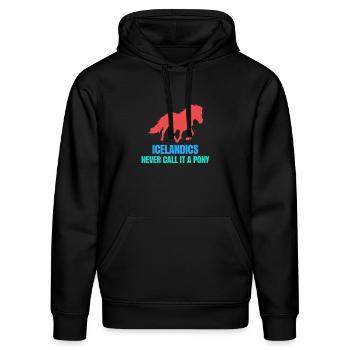 Islandpferde Pony Statement Isländer Pferdenarr - Stanley/Stella Unisex Bio-Hoodie DRUMMER  - Schwarz - Vorne - Marisol (170cm) & Nik (191cm)