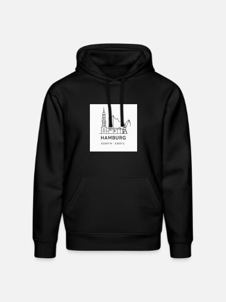 Hamburg Line Art Silhouette Landmark - Stanley/Stella DRUMMER Unisex Organic Hoodie - black