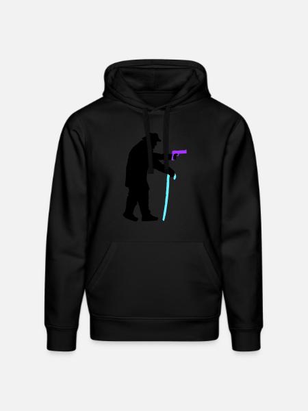 Grandpa robber silhouette with walking stick and gun - Stanley/Stella DRUMMER Unisex Organic Hoodie - black