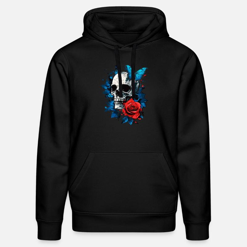 Crâne, Crâne, Papillon, Rose, Fleur - Sweat à capuche bio DRUMMER Stanley/Stella Unisexe - noir