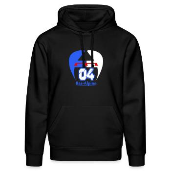 Bas-Alpine 04 logo - Stanley/Stella DRUMMER Unisex Organic Hoodie - black - Front - Marisol (170cm) & Nik (191cm)