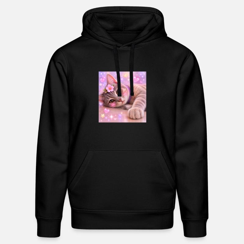 Chaton avec fleur et paillettes - Sweat à capuche bio DRUMMER Stanley/Stella Unisexe - noir