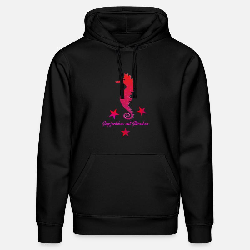 rotes Seepferd mit Sternchen - Stanley/Stella Unisex Bio-Hoodie DRUMMER  - Schwarz