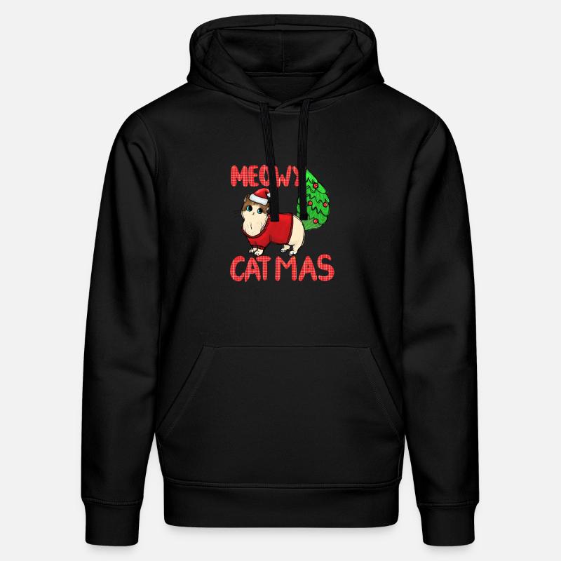 Pull de Noël Catmas Cat Meowy - Sweat à capuche bio DRUMMER Stanley/Stella Unisexe - noir