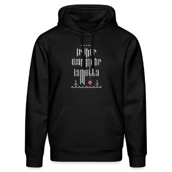 Früher war mehr Lametta, Spruch, Ugly Christmas - Stanley/Stella Unisex Bio-Hoodie DRUMMER  - Schwarz - Vorne - Marisol (170cm) & Nik (191cm)