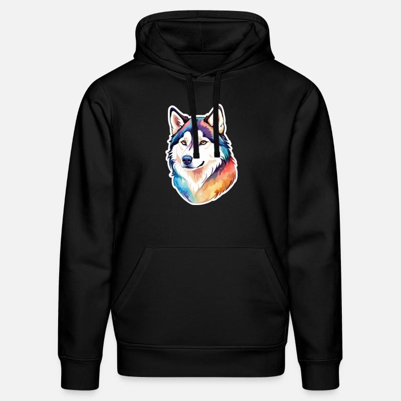 Husky de Sibérie Aquarelles - Sweat à capuche bio DRUMMER Stanley/Stella Unisexe - noir