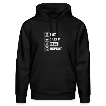 Eat Sleep Play Soccer Repeat - Stanley/Stella Unisex Bio-Hoodie DRUMMER  - Schwarz - Vorne - Marisol (170cm) & Nik (191cm)