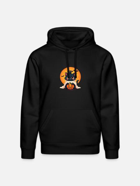 Halloween Cat with Halloween Pumpkin - Stanley/Stella DRUMMER Unisex Organic Hoodie - black