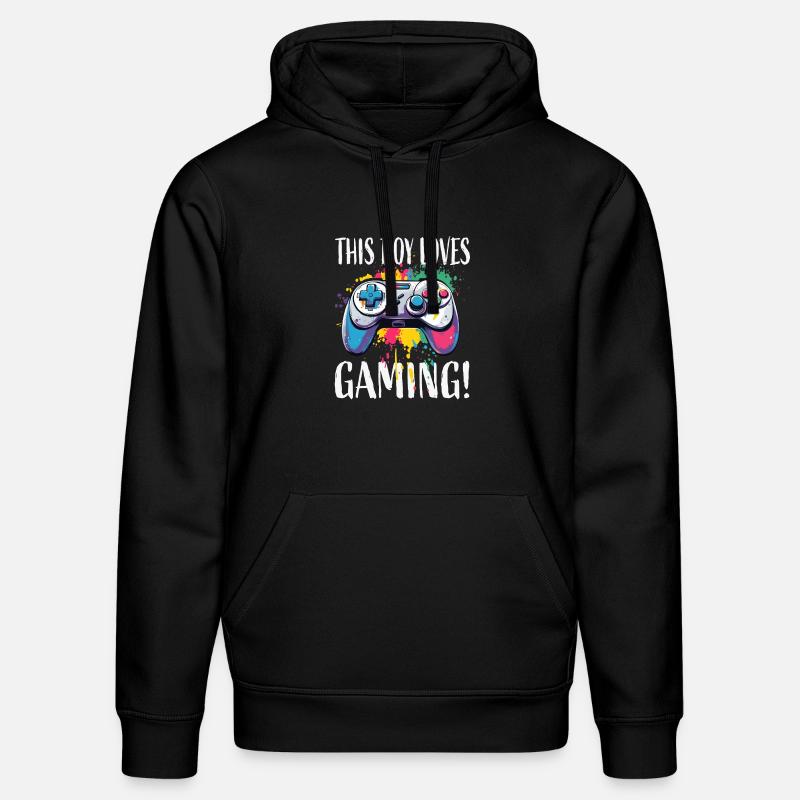 Junge liebt Gaming – bunte Controller-Splash - Stanley/Stella Unisex Bio-Hoodie DRUMMER  - Schwarz