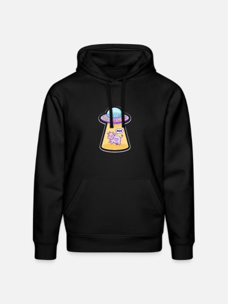 MOO Sjov Alien Ko i UFO Light Beam tegnefilm - Stanley/Stella DRUMMER økologisk unisex-hoodie - sort