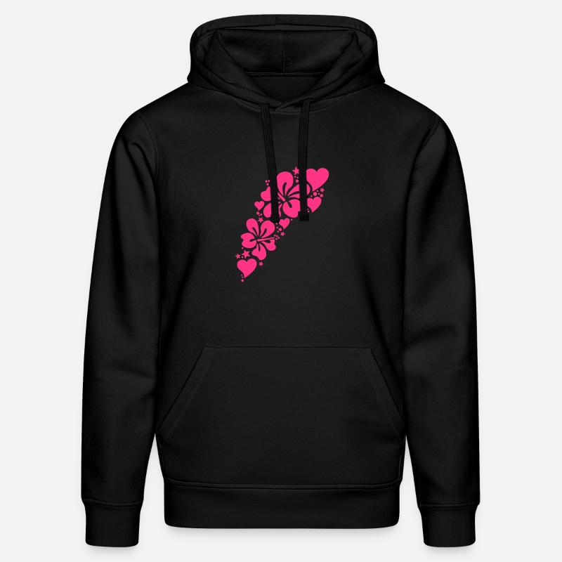 fleurs d'hibiscus, motif de coeurs - Sweat à capuche bio DRUMMER Stanley/Stella Unisexe - noir