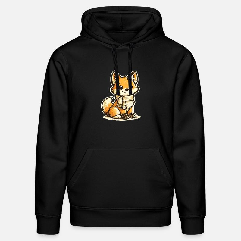Dessin animé Renard Câlin avec Écharpe - Sweat à capuche bio DRUMMER Stanley/Stella Unisexe - noir