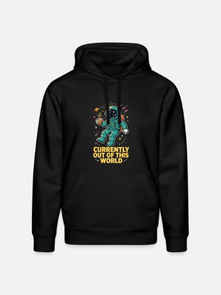 Astronaut with coffee in space - Stanley/Stella DRUMMER Unisex Organic Hoodie - black