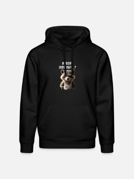 Grumpy raccoon with coffee saying morning grouch - Stanley/Stella DRUMMER Unisex Organic Hoodie - black