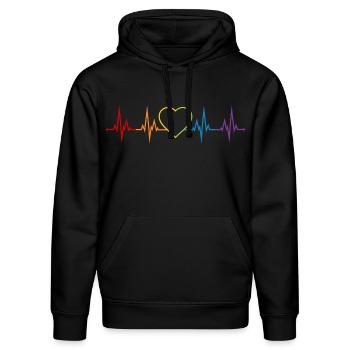 Herzschlag Herz Regenbogen LGBT CSD Liebe bunt - Stanley/Stella Unisex Bio-Hoodie DRUMMER  - Schwarz - Vorne - Marisol (170cm) & Nik (191cm)