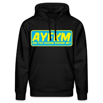 autocollant acronym AYFKM sont vous putain m’enlever - Sweat à capuche bio DRUMMER Stanley/Stella Unisexe - noir - Devant - Marisol (170cm) & Nik (191cm)