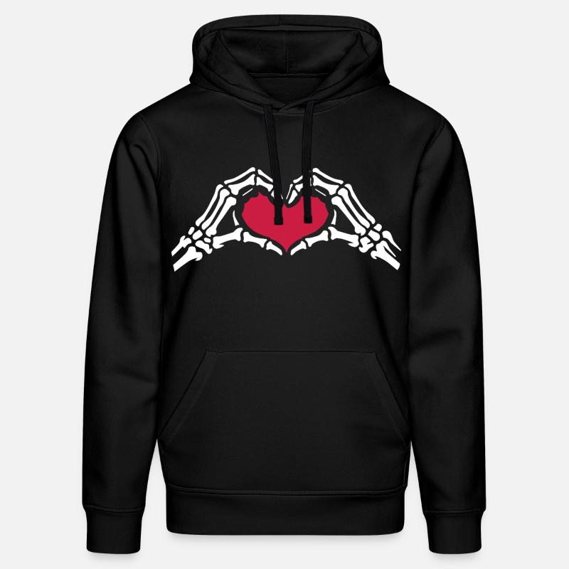 Mains Squelettes Amour Cœur Saint-Valentin - Sweat à capuche bio DRUMMER Stanley/Stella Unisexe - noir