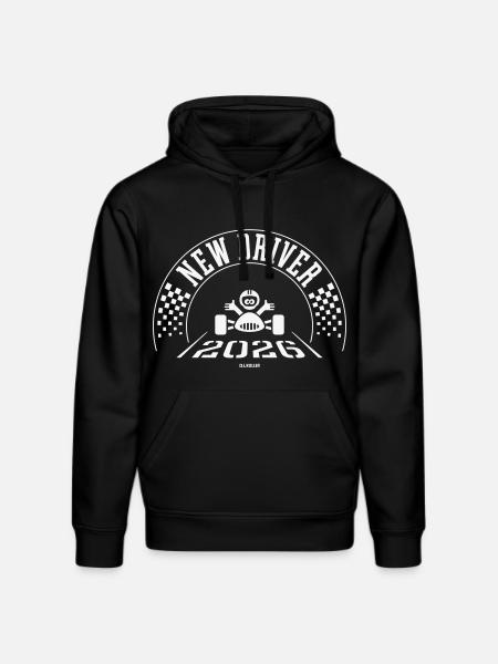 New Driver 2026 (Driving Licence / White) - Stanley/Stella DRUMMER Unisex Organic Hoodie - black