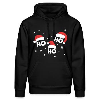 HO HO HO mit Weihnachtsmützen Weihnachtsmann - Stanley/Stella Unisex Bio-Hoodie DRUMMER  - Schwarz - Vorne - Marisol (170cm) & Nik (191cm)