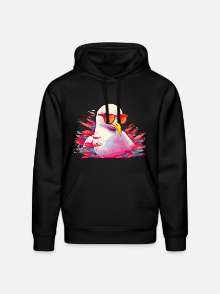 Pink seagull with sunglasses - Stanley/Stella DRUMMER Unisex Organic Hoodie - black