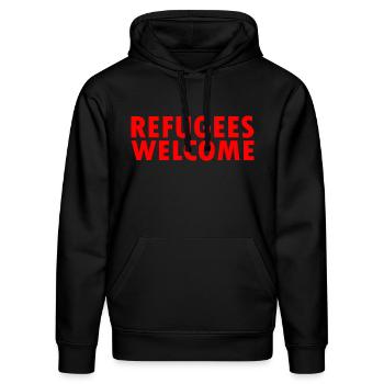 refugees welcome - Stanley/Stella Unisex Bio-Hoodie DRUMMER  - Schwarz - Vorne - Marisol (170cm) & Nik (191cm)