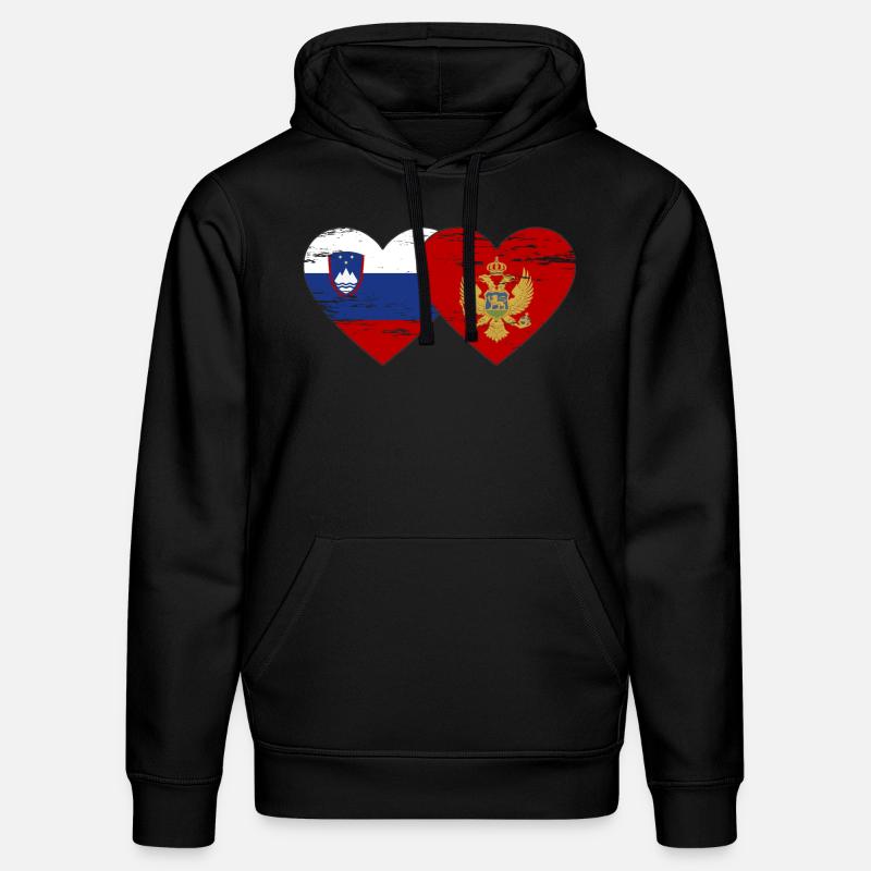 Slovénie Monténégro Drapeau Coeur utilisé - Sweat à capuche bio DRUMMER Stanley/Stella Unisexe - noir
