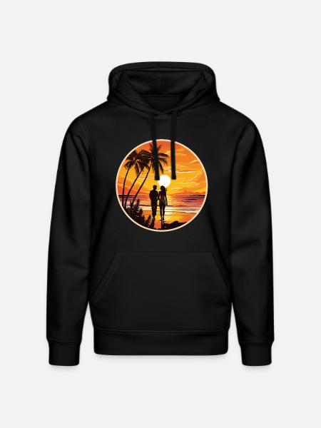 Sunset Couple Beach - Stanley/Stella DRUMMER Unisex Organic Hoodie - black