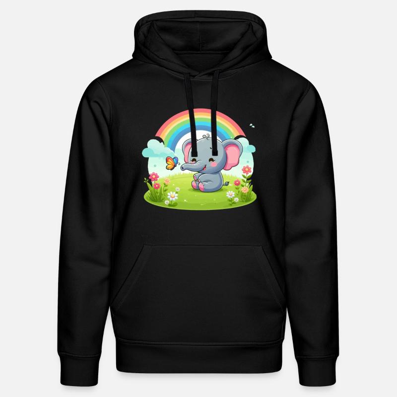 Fröhlicher Elefant und Regenbogen - Stanley/Stella Unisex Bio-Hoodie DRUMMER  - Schwarz