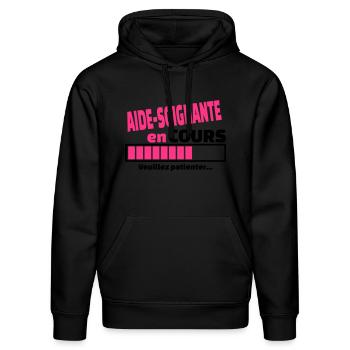 aide-soignante en cours - Sweat à capuche bio DRUMMER Stanley/Stella Unisexe - noir - Devant - Marisol (170cm) & Nik (191cm)