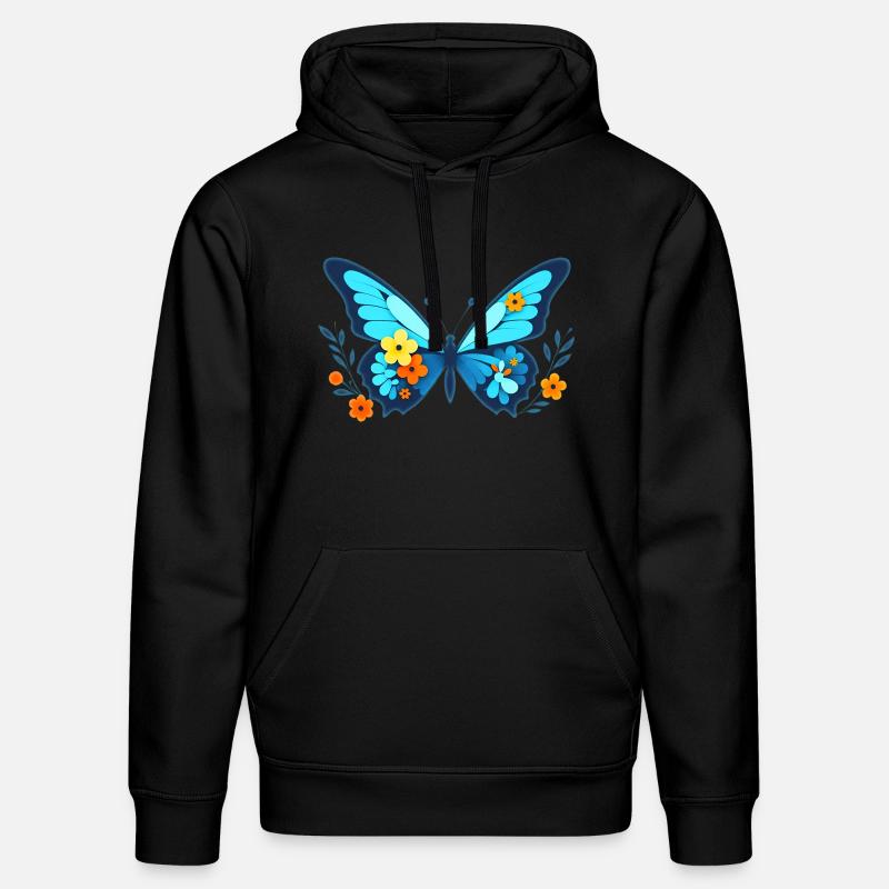 Papillon avec des fleurs - Sweat à capuche bio DRUMMER Stanley/Stella Unisexe - noir