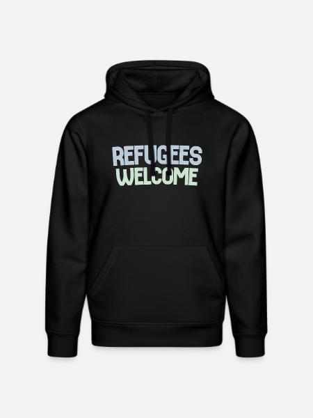 Refugees welcome retro - Stanley/Stella DRUMMER Unisex Organic Hoodie - black