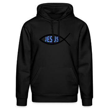 jesus fisch symbol - Stanley/Stella Unisex Bio-Hoodie DRUMMER  - Schwarz - Vorne - Marisol (170cm) & Nik (191cm)
