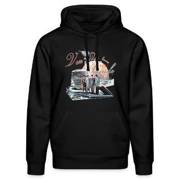 ikarus bus ddr ossi ost - Stanley/Stella Unisex Bio-Hoodie DRUMMER  - Schwarz - Vorne - Marisol (170cm) & Nik (191cm)