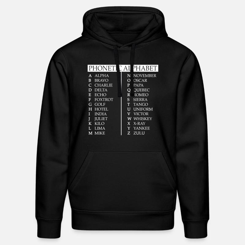 Alphabet phonétique - Sweat à capuche bio DRUMMER Stanley/Stella Unisexe - noir