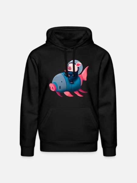 Pig Astronaut on Pig Rocket - Stanley/Stella DRUMMER Unisex Organic Hoodie - black