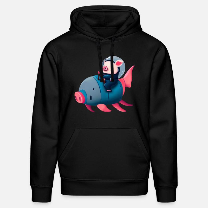 Pig Astronaut sur Pig Rocket - Sweat à capuche bio DRUMMER Stanley/Stella Unisexe - noir