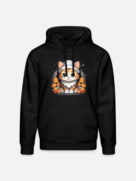 Cat Christmas Design - Kawaii Style - Stanley/Stella DRUMMER Unisex Organic Hoodie - black