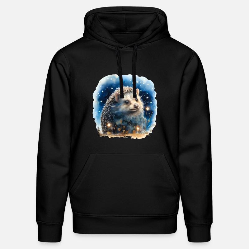 Hérisson aquarelle avec ciel étoilé - Sweat à capuche bio DRUMMER Stanley/Stella Unisexe - noir