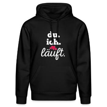 Du Ich Läuft Pärchen Liebesspruch - Stanley/Stella Unisex Bio-Hoodie DRUMMER  - Schwarz - Vorne - Marisol (170cm) & Nik (191cm)