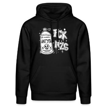 Antifaschismus Graffiti Art FCK NZS - Stanley/Stella Unisex Bio-Hoodie DRUMMER  - Schwarz - Vorne - Marisol (170cm) & Nik (191cm)