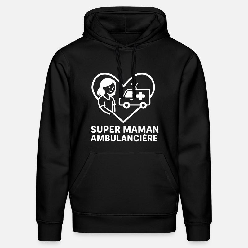 Super maman ambulancière – Cœur urgence - Sweat à capuche bio DRUMMER Stanley/Stella Unisexe - noir