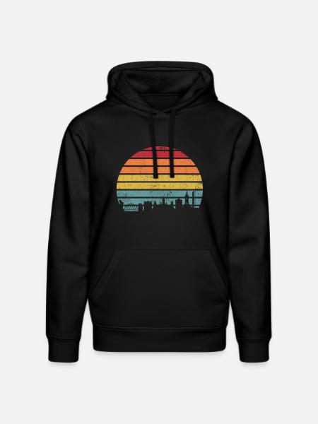 Retro Sunset Skyline Silhouette - Stanley/Stella DRUMMER Unisex Organic Hoodie - black