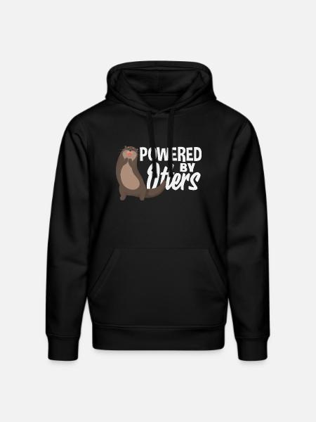 Powered by Sea Otter Cartoon - Stanley/Stella DRUMMER Unisex Organic Hoodie - black